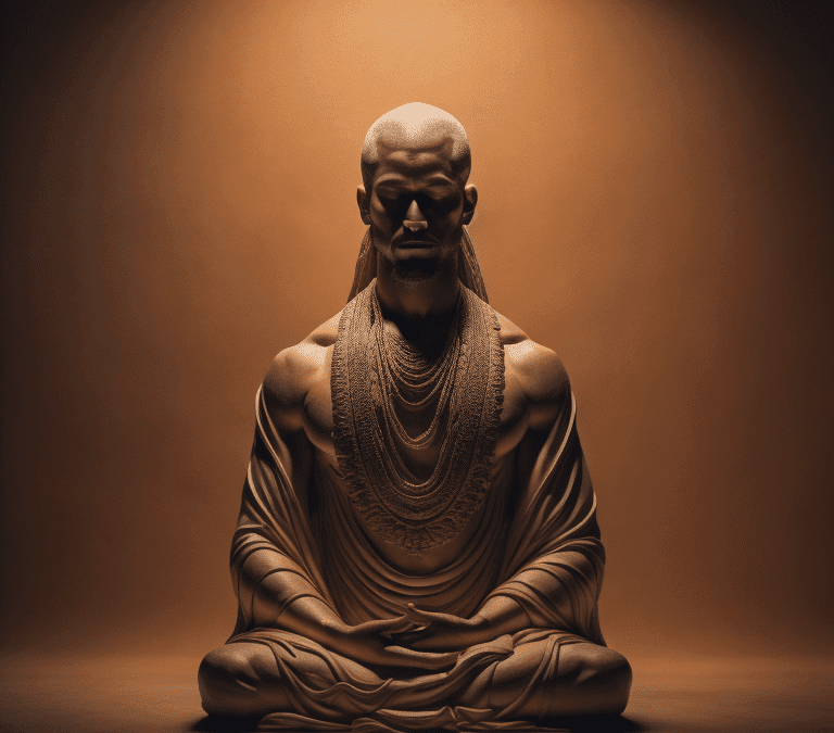 Monk meditating, backlit, AI generated